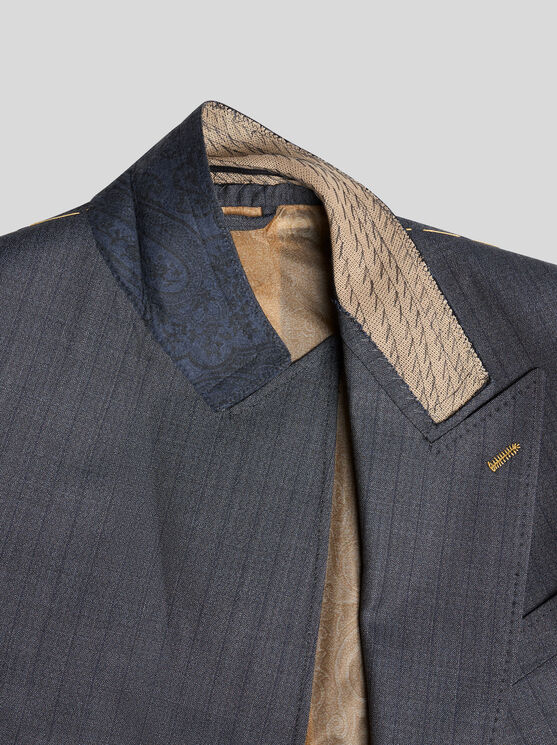 Shop Etro Double-breasted Wool Blazer In Navyblau