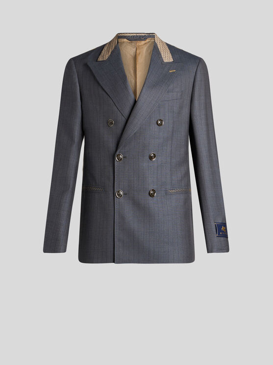 Shop Etro Double-breasted Wool Blazer In Navyblau