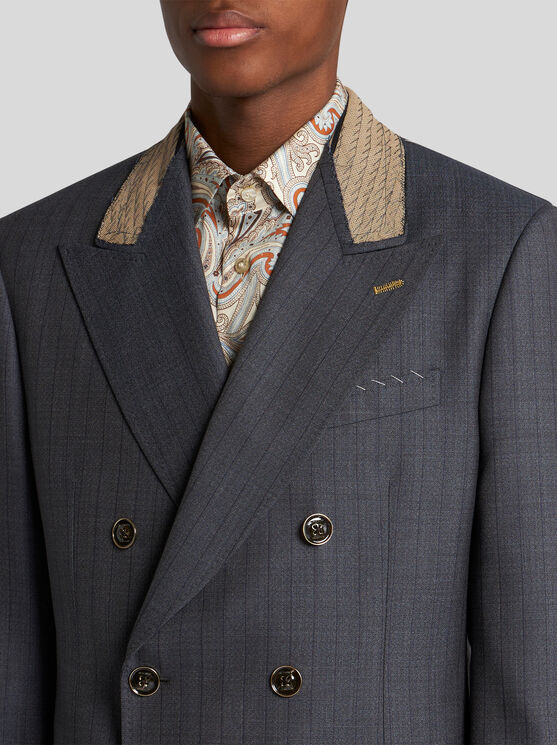 Shop Etro Double-breasted Wool Blazer In Navyblau