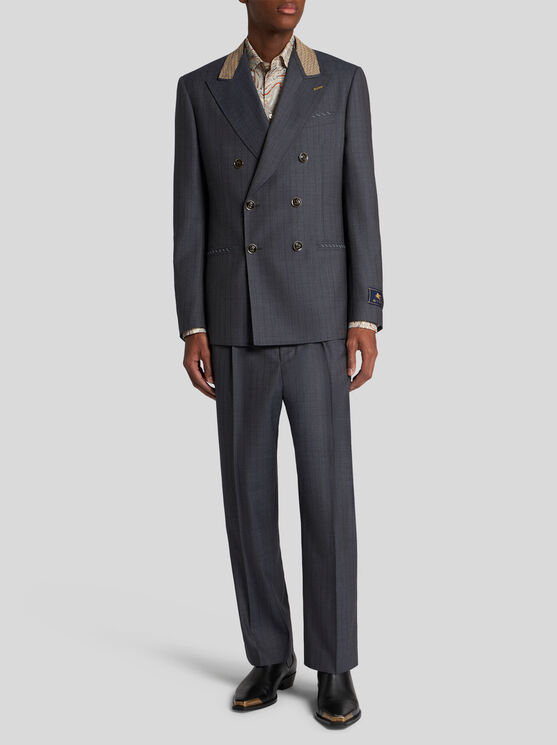 Shop Etro Double-breasted Wool Blazer In Navyblau