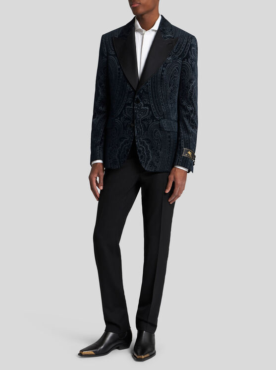 Etro Paisley Blazer In Navy Blue