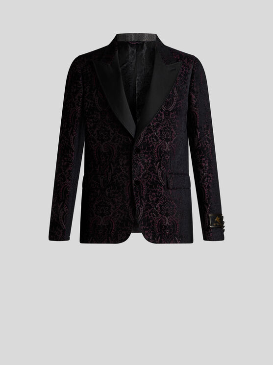 Etro , Velvet Jacquard Blazer, Man, Black, Size 58 In Black