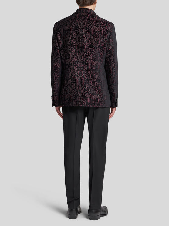 Etro , Velvet Jacquard Blazer, Man, Black, Size 58 In Black