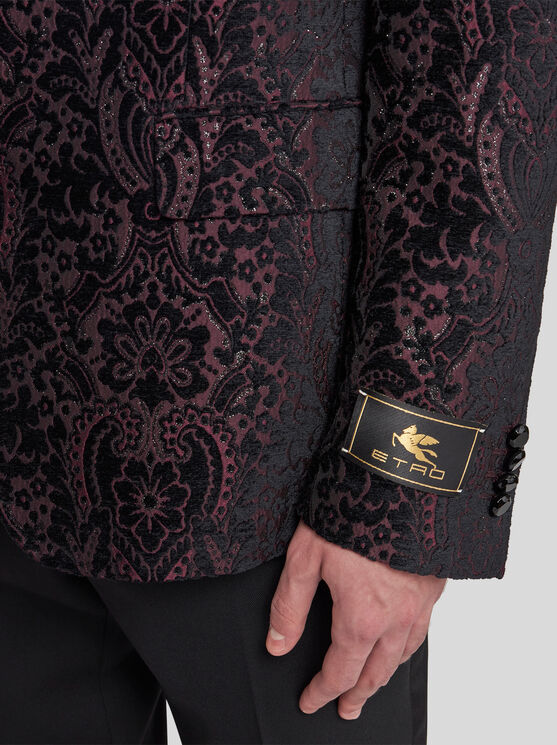 Etro , Velvet Jacquard Blazer, Man, Black, Size 58 In Black