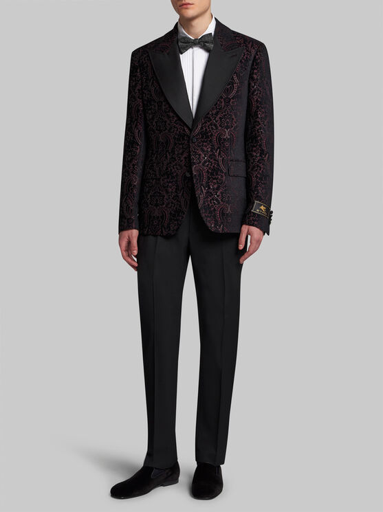 Etro , Velvet Jacquard Blazer, Man, Black, Size 58 In Black