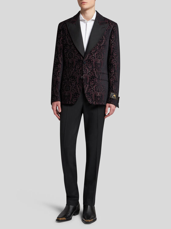 Etro , Velvet Jacquard Blazer, Man, Black, Size 58 In Black