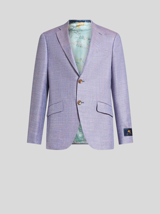 Etro , Wool-blend Herringbone Blazer, Man, Purple, Size 58 In Violett