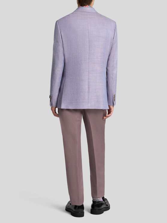 Etro , Wool-blend Herringbone Blazer, Man, Purple, Size 58 In Violett