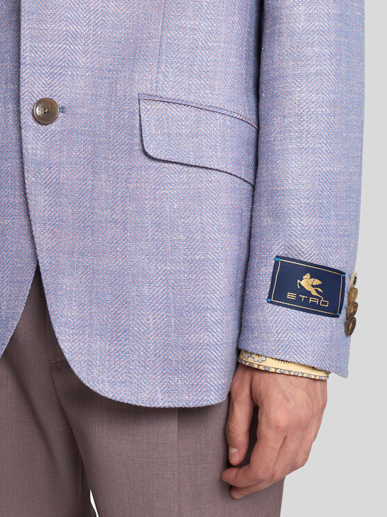 Etro , Wool-blend Herringbone Blazer, Man, Purple, Size 58 In Violett