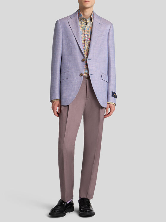 Etro , Wool-blend Herringbone Blazer, Man, Purple, Size 58 In Violett