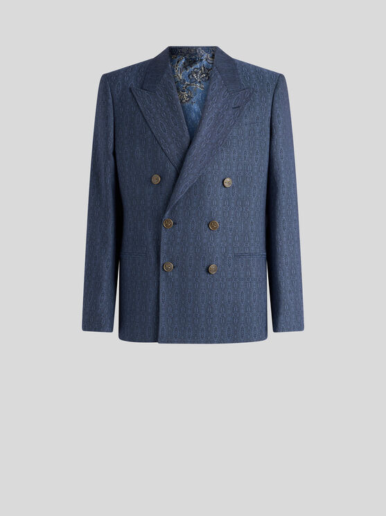Etro Zweireihiger Blazer Aus Zwei Materialien In Navyblau
