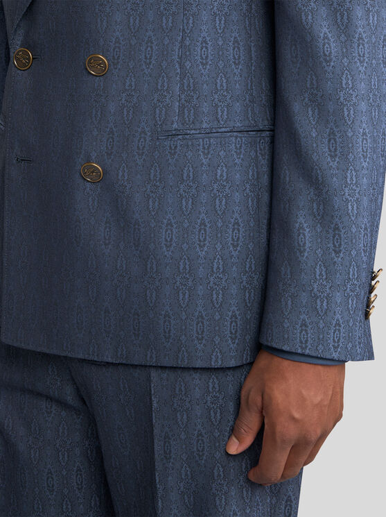 Etro Zweireihiger Blazer Aus Zwei Materialien In Navyblau