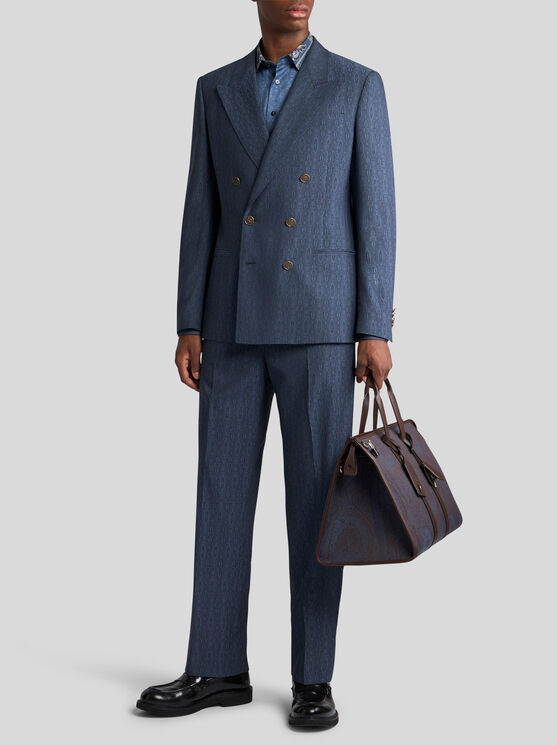 Etro Zweireihiger Blazer Aus Zwei Materialien In Navyblau