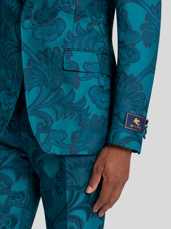 Etro , Floral Leafy Single-breasted Blazer, Man, Light Blue, Size 50 In Hellblau