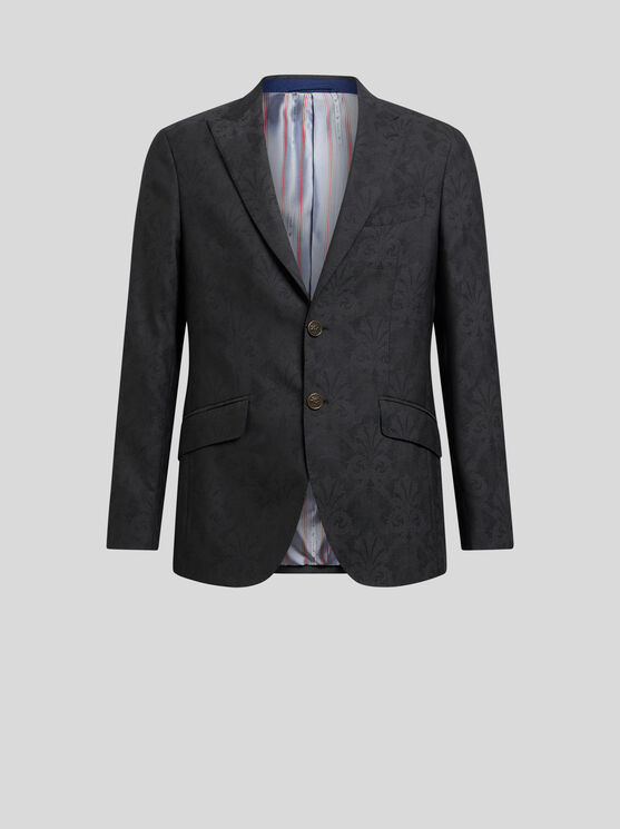 Shop Etro Wool Jacquard Blazer In Grau