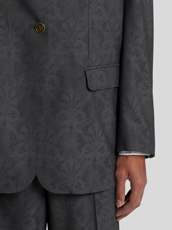 Shop Etro Wool Jacquard Blazer In Grau