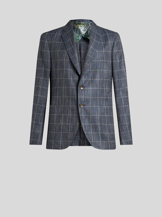 Etro Single-breasted Checked Jacket In Navy Blue