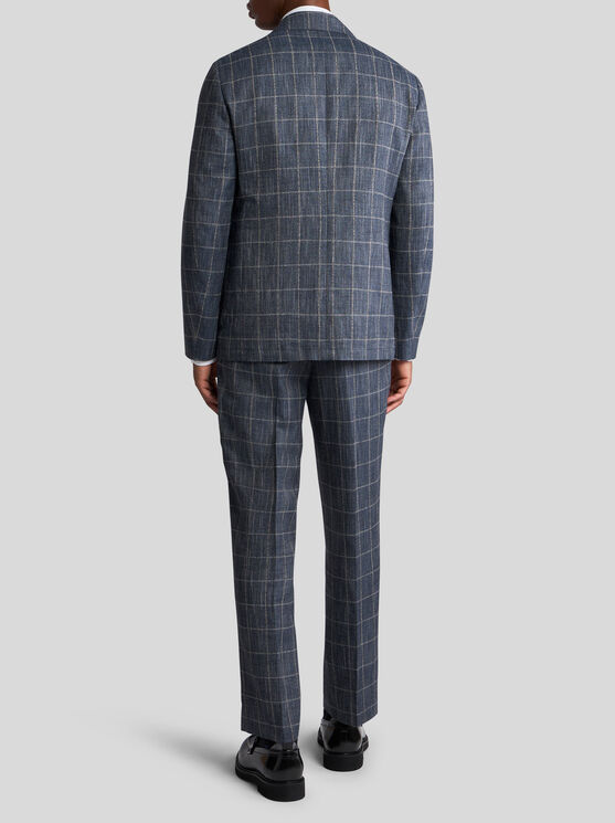 Etro Single-breasted Checked Jacket In Navy Blue