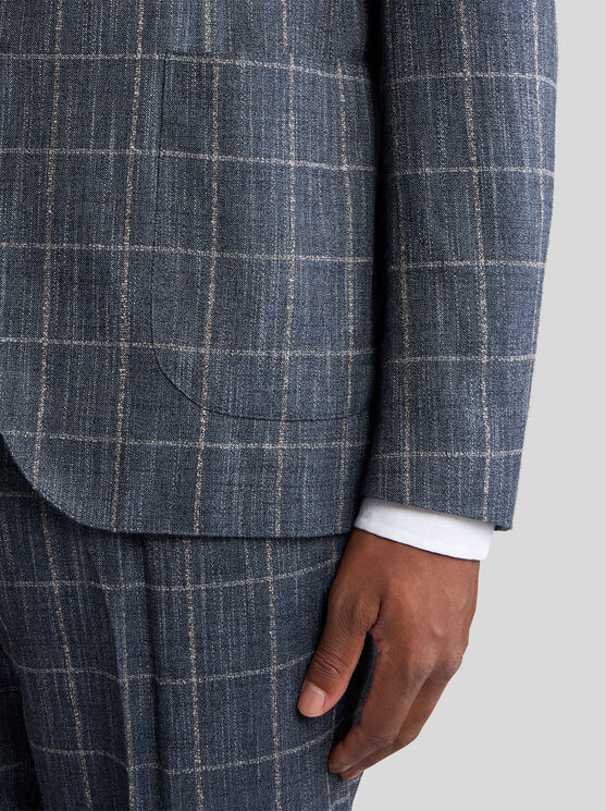 Etro Single-breasted Checked Jacket In Navy Blue