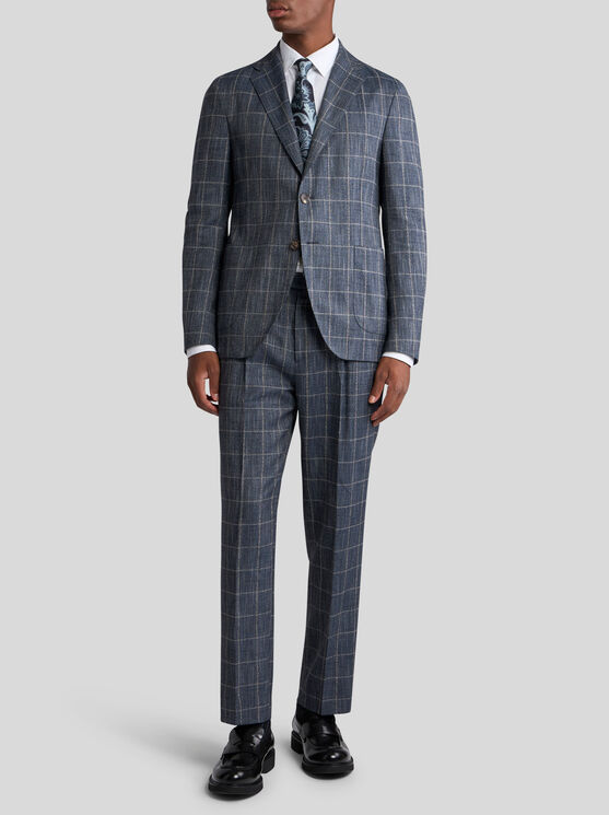 Etro Single-breasted Checked Jacket In Navy Blue