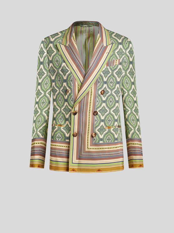 Etro , Double-breasted Blazer With Stripes And Medallions, Man, Green, Size 50 In Grün