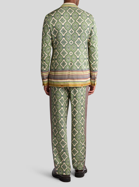 Etro , Double-breasted Blazer With Stripes And Medallions, Man, Green, Size 50 In Grün