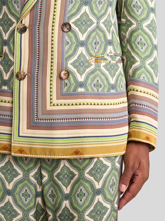 Etro , Double-breasted Blazer With Stripes And Medallions, Man, Green, Size 50 In Grün