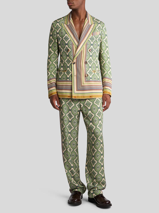 Etro , Double-breasted Blazer With Stripes And Medallions, Man, Green, Size 50 In Grün