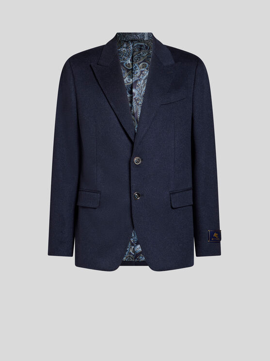 Etro Paisley-lined Cashmere Blazer In Blue