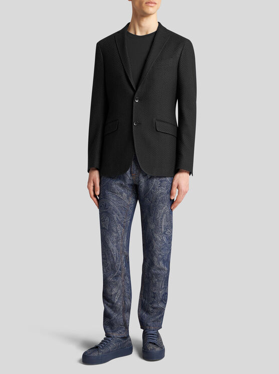 Shop Etro , Worked Weave Jersey Jacket, Black, Size 54