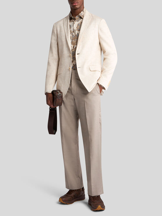 Etro Patterned Blazer With Pockets And Lapel In Beige