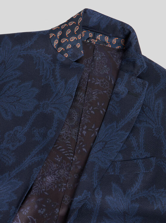 Shop Etro Floral Leafy Jacquard Blazer In Navy Blue