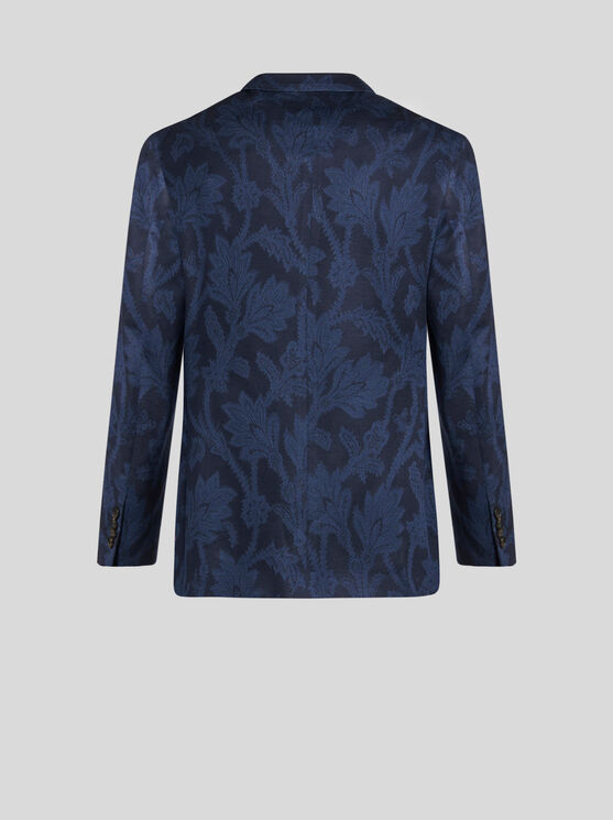 Shop Etro Floral Leafy Jacquard Blazer In Navy Blue