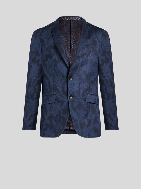 Shop Etro Floral Leafy Jacquard Blazer In Navy Blue