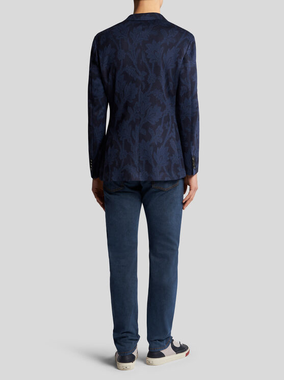 Shop Etro Floral Leafy Jacquard Blazer In Navy Blue