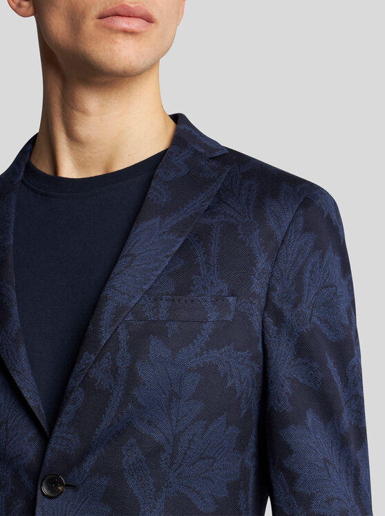 Shop Etro Floral Leafy Jacquard Blazer In Navy Blue