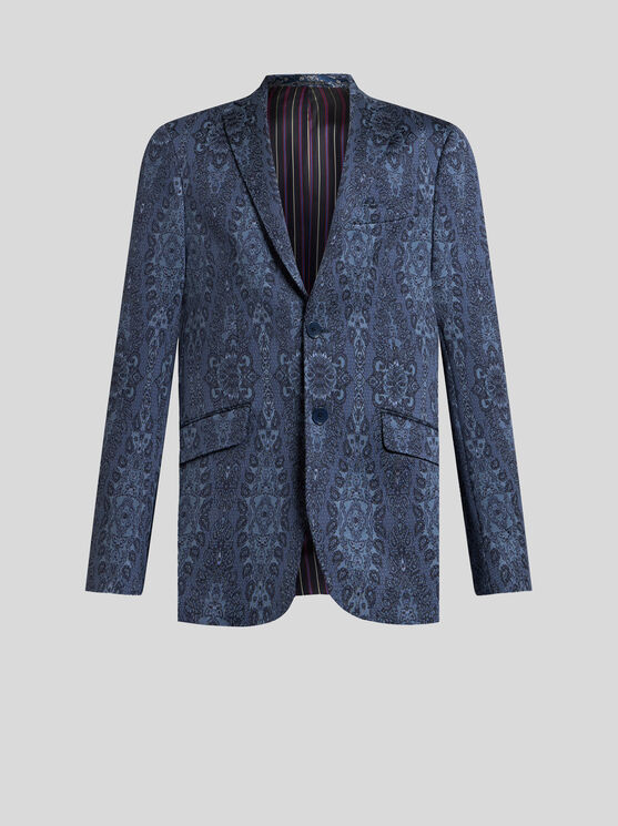 Etro Printed Cotton-blend Jersey Blazer In Navy Blue