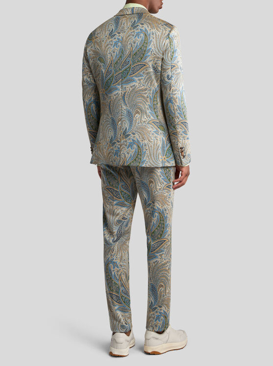 Etro , Foliage-design Cotton-blend Blazer, Man, Light Blue, Size 58 In Light Blue