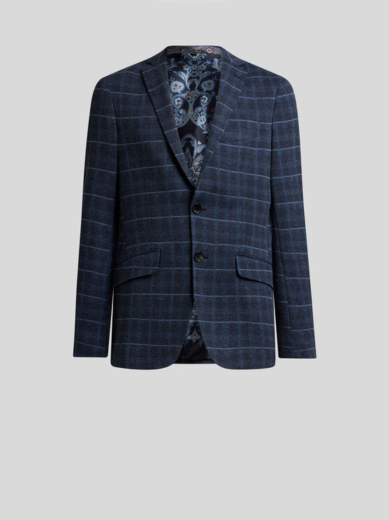 Etro Roma Slim-fit Checked Cotton-blend Blazer In Blue