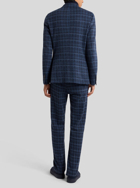 Etro Roma Slim-fit Checked Cotton-blend Blazer In Blue