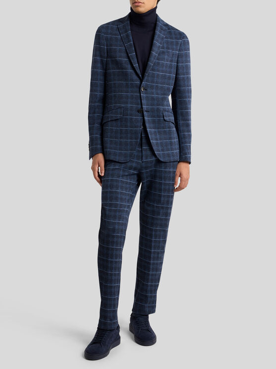 Etro Roma Slim-fit Checked Cotton-blend Blazer In Blue