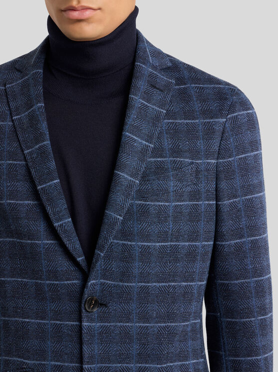 Etro Roma Slim-fit Checked Cotton-blend Blazer In Blue