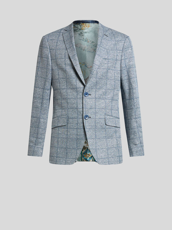 Etro Checked Linen-blend Blazer In Light Blue