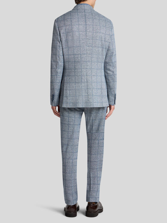 Etro Checked Linen-blend Blazer In Light Blue