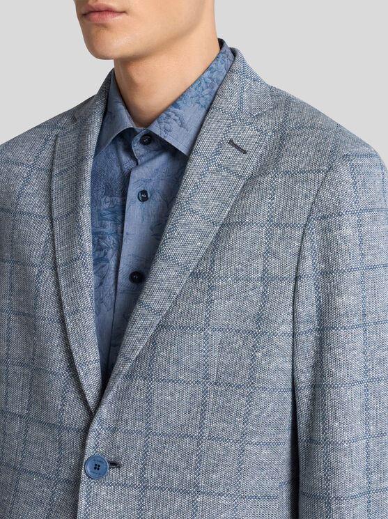 Etro Checked Linen-blend Blazer In Light Blue