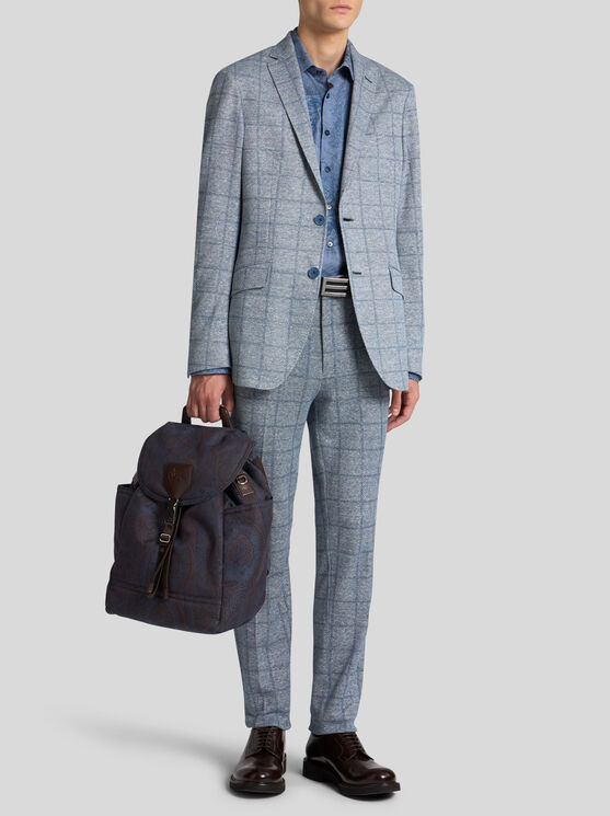 Etro Checked Linen-blend Blazer In Light Blue