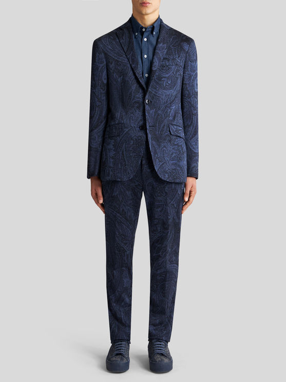 Etro Paisley-print Single-breasted Blazer In Navy Blue