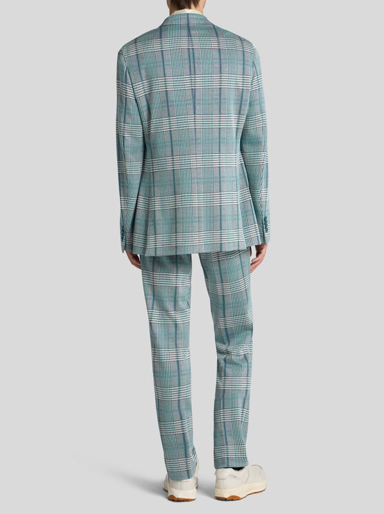 Etro Glencheck-blazer Aus Jersey In Hellblau