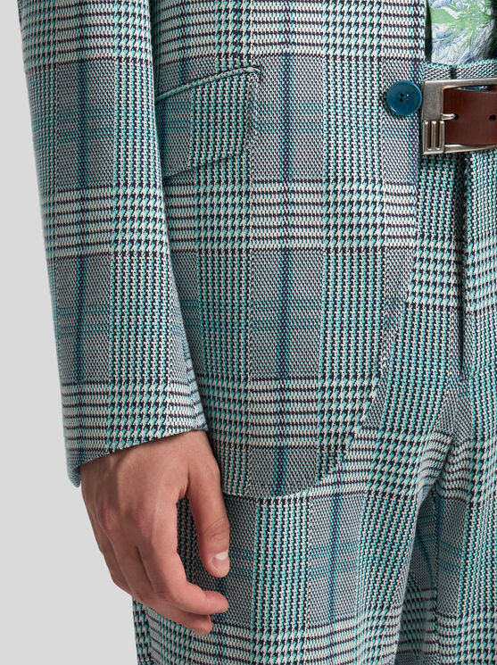 Etro Glencheck-blazer Aus Jersey In Hellblau