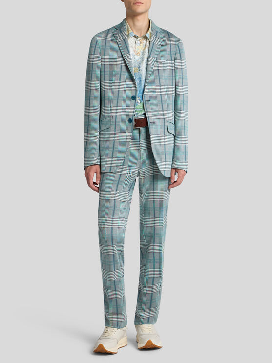 Etro Glencheck-blazer Aus Jersey In Hellblau